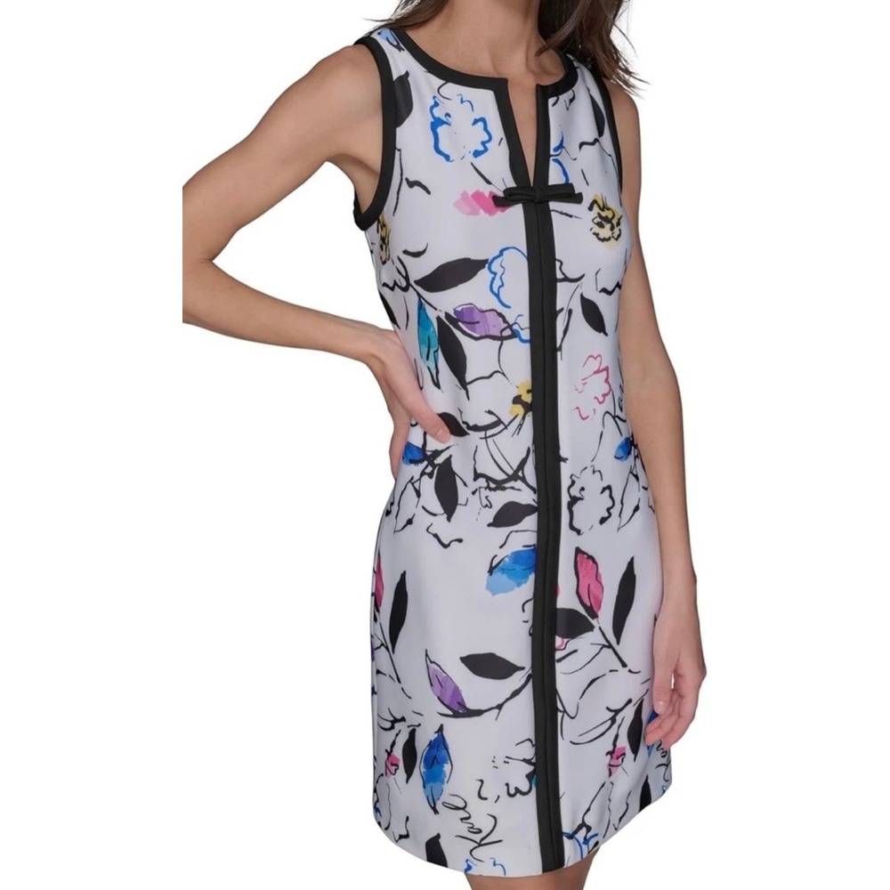 Karl Lagerfeld Paris Floral Print Sleeveless Dress White Black Size 4 NWT‎